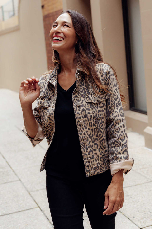 Lucca Brown Leopard Denim Jacket