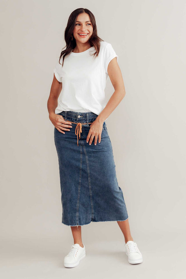 Lusia Dark Blue Denim Tie Skirt image 1