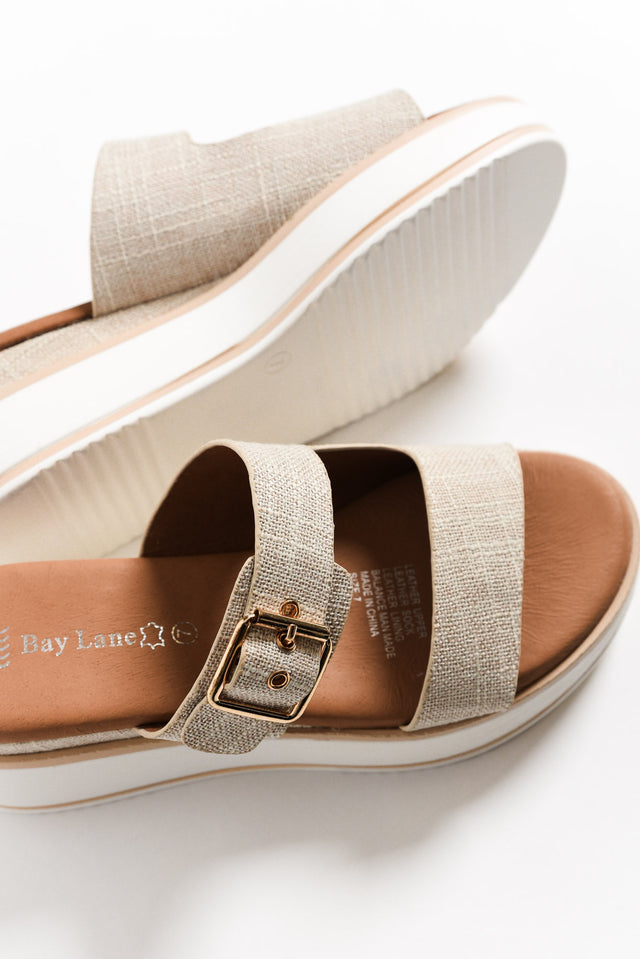 Lyst Beige Leather Buckle Platform Slide image 6