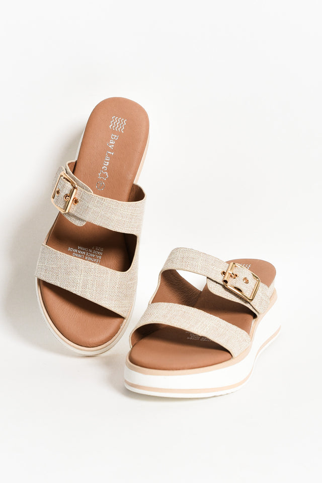 Lyst Beige Leather Buckle Platform Slide