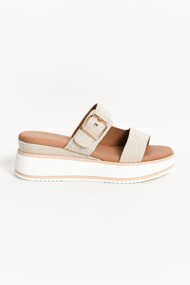 Lyst Beige Leather Buckle Platform Slide image 3