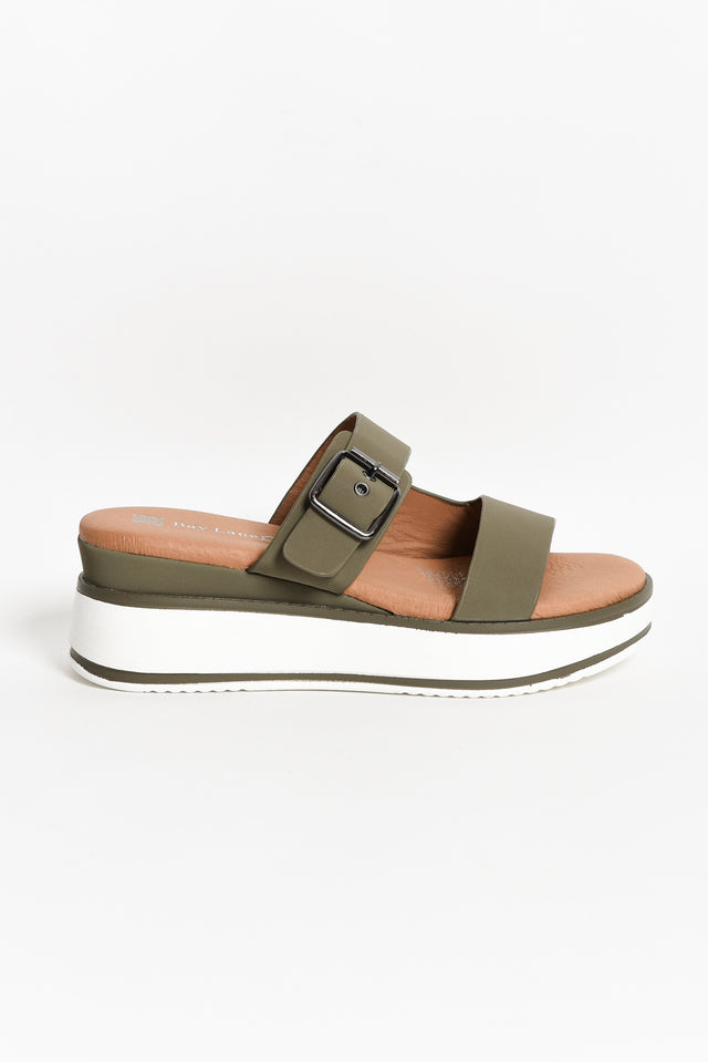 Lyst Olive Leather Buckle Platform Slide image 3