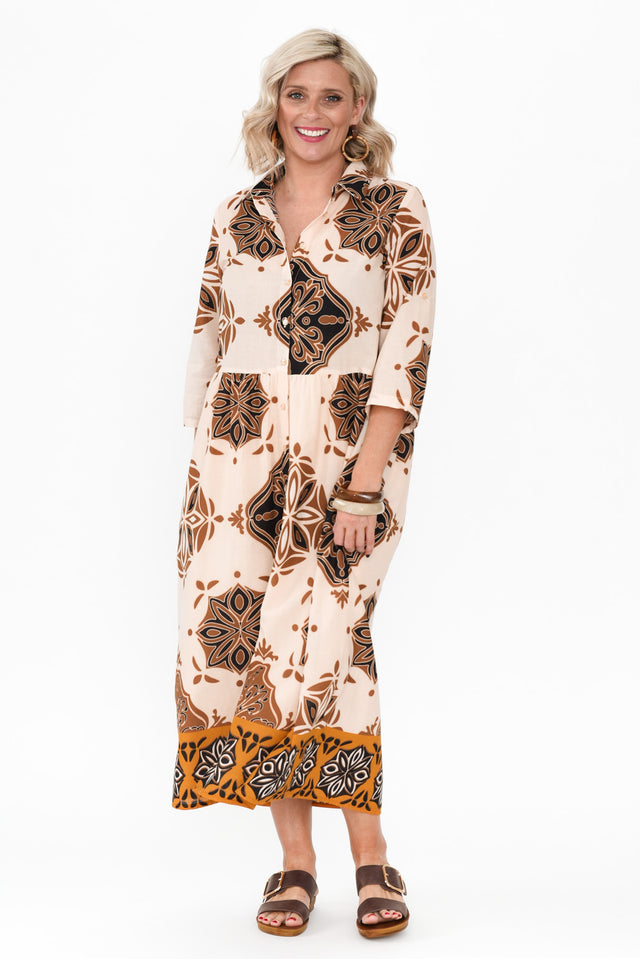 Madelina Brown Mosaic Cotton Dress image 4