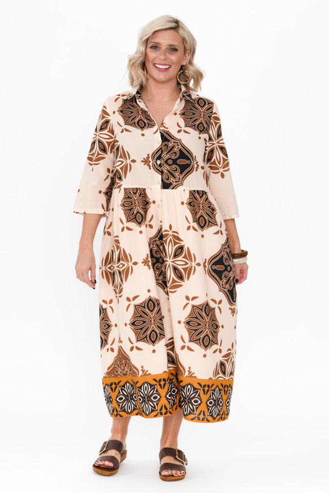 Madelina Brown Mosaic Cotton Dress image 8