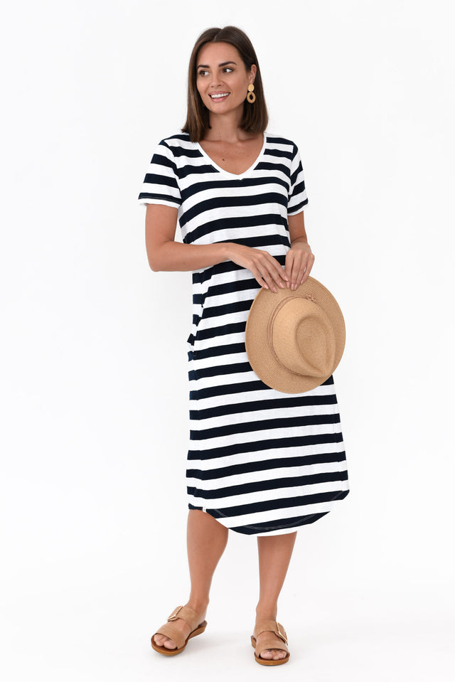 Maeve Navy Stripe Cotton Midi Dress banner image