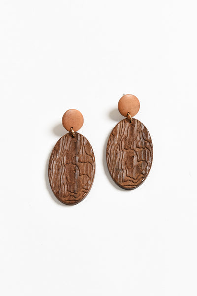 Gany Brown Oval Pendant Earrings