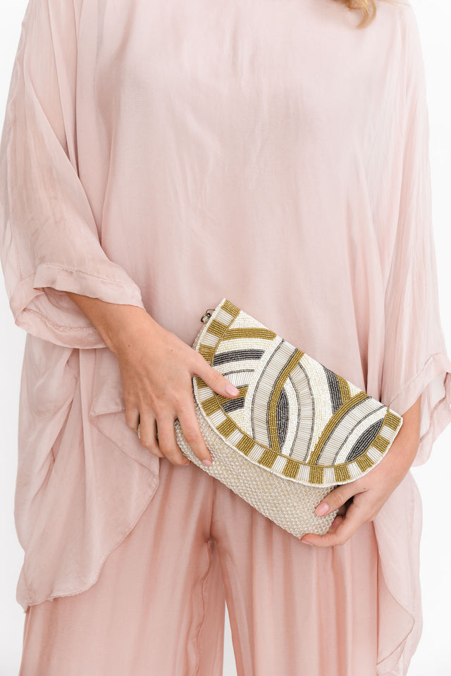 Maja Beige Beaded Clutch