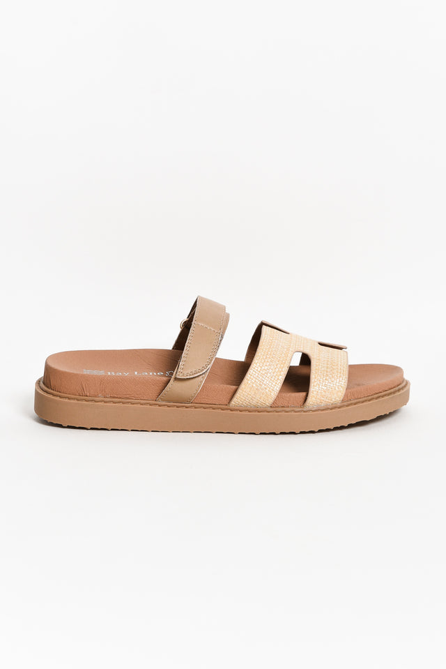 Malibu Natural Raffia Leather Velcro Slide