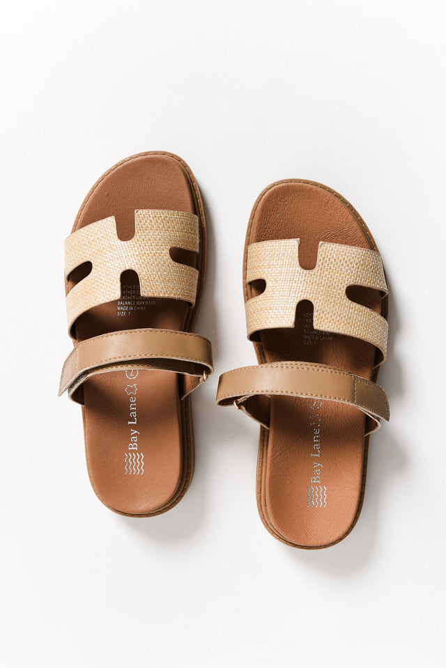 Malibu Natural Raffia Leather Velcro Slide image 5