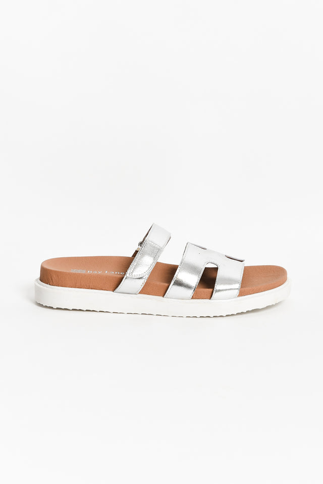 Malibu Silver Leather Velcro Slide image 4