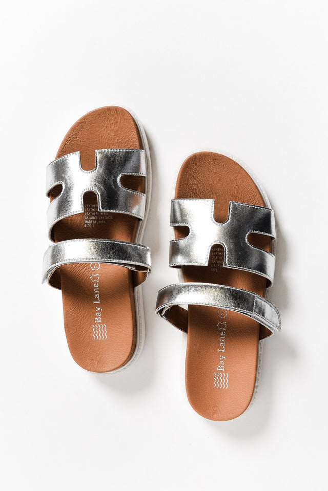 Malibu Silver Leather Velcro Slide image 6