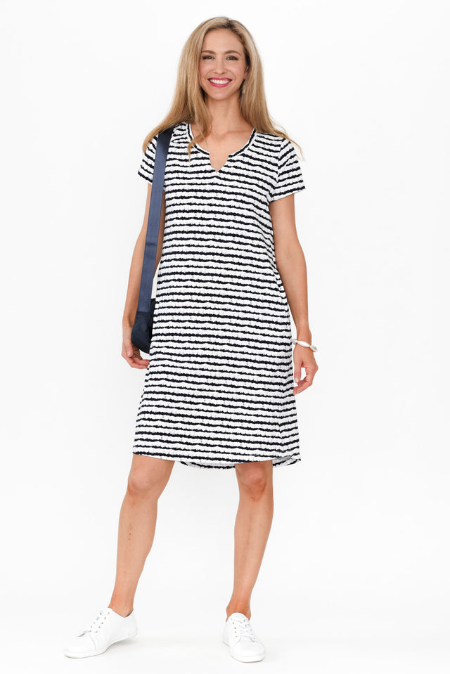 Mandy Navy Abstract Stripe Cotton Tee Dress