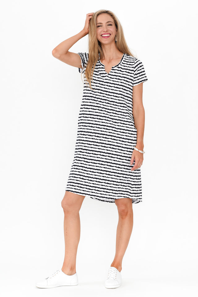 Mandy Navy Abstract Stripe Cotton Tee Dress image 8