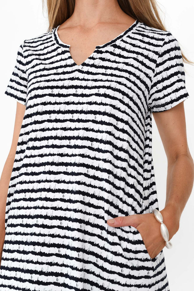 Mandy Navy Abstract Stripe Cotton Tee Dress image 5