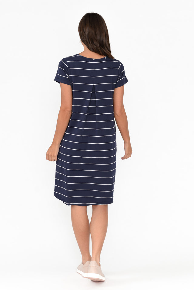 Mandy Navy Pinstripe Cotton Tee Dress image 4