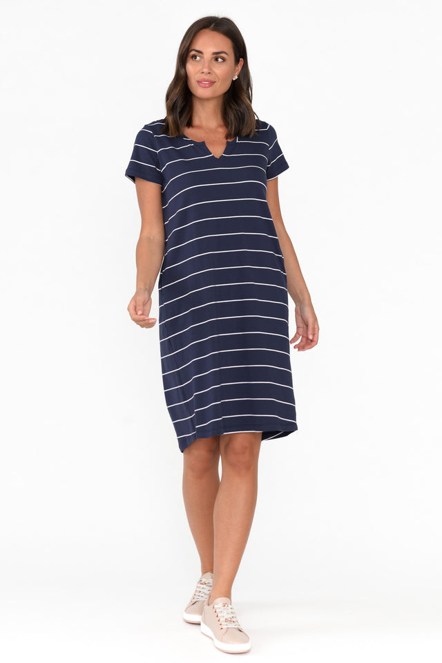 Mandy Navy Pinstripe Cotton Tee Dress image 6