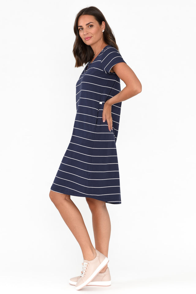 Mandy Navy Pinstripe Cotton Tee Dress image 3