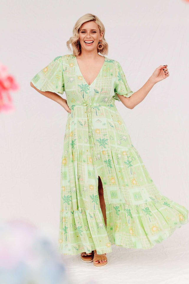 Marcelle Green Tropical Tier Dress