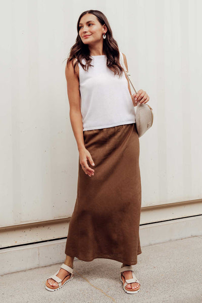 Marcello Chocolate Linen Blend Skirt