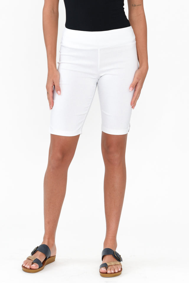 Marlo White Side Split Shorts length_Above Knee print_Plain colour_White SHORTS    alt text|model:Brontie