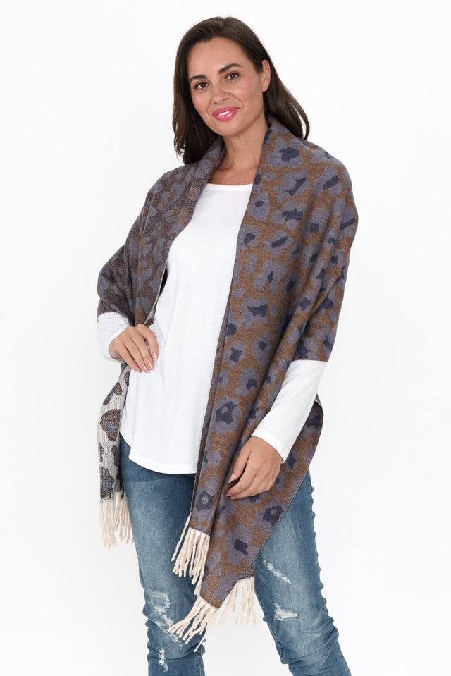 Marwa Brown Leopard Tassel Scarf