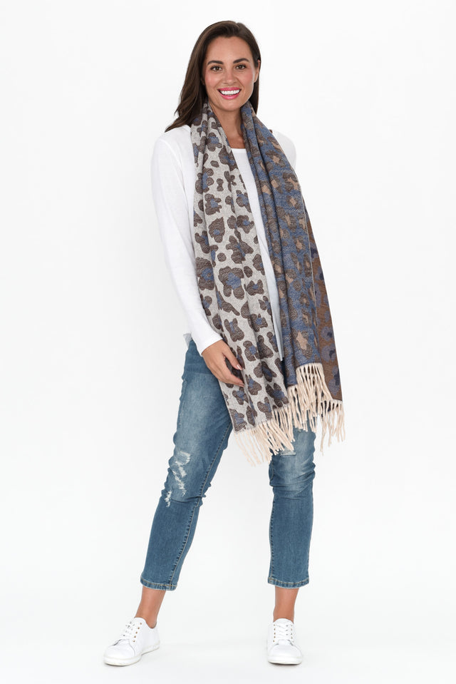 Marwa Brown Leopard Tassel Scarf image 3