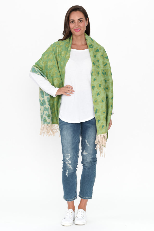 Marwa Green Leopard Tassel Scarf image 3