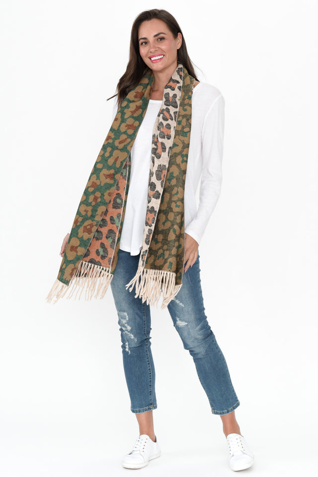 Marwa Orange Leopard Tassel Scarf image 3