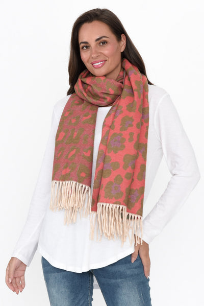 Marwa Pink Leopard Tassel Scarf