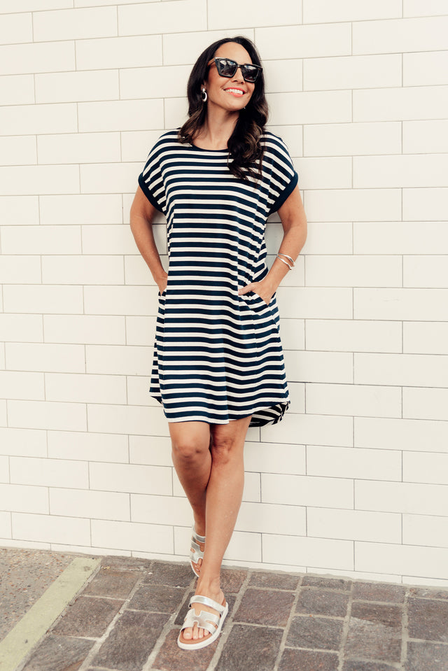 Maxine Indigo Stripe Cotton T-Shirt Dress