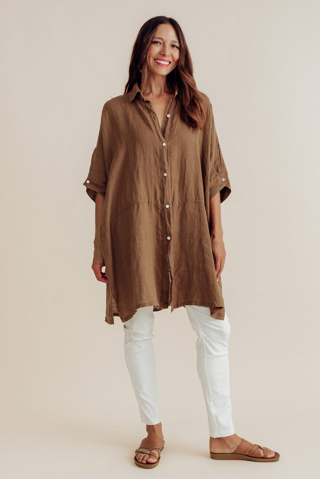 McKenna Mocha Linen Button Tunic