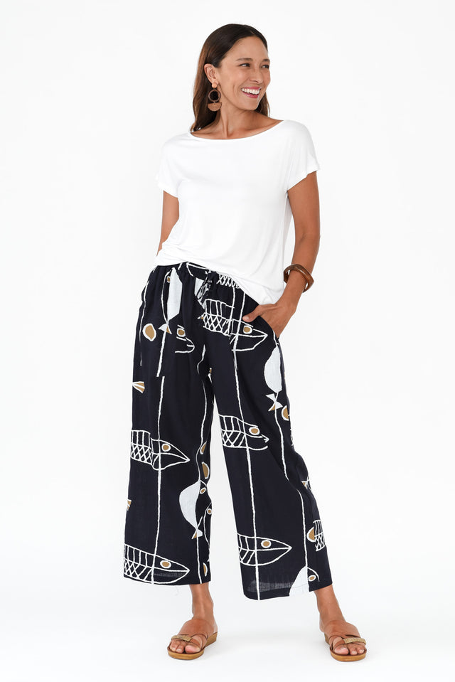 Minnelli Navy Sea Linen Cotton Pants image 2