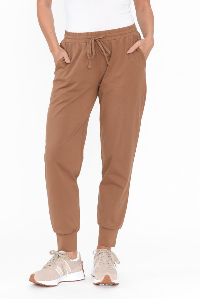 Mocha Cotton Everyday Tie Pants length_Full rise_Mid print_Plain colour_Brown PANTS    alt text|model:MJ