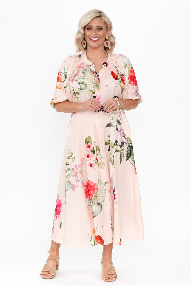 Moraya Pink Floral Linen Blend Dress image 9