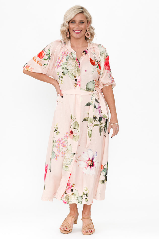 Moraya Pink Floral Linen Blend Dress image 4