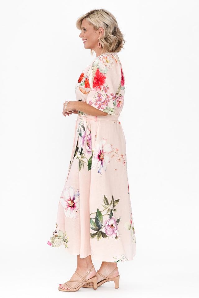 Moraya Pink Floral Linen Blend Dress image 5