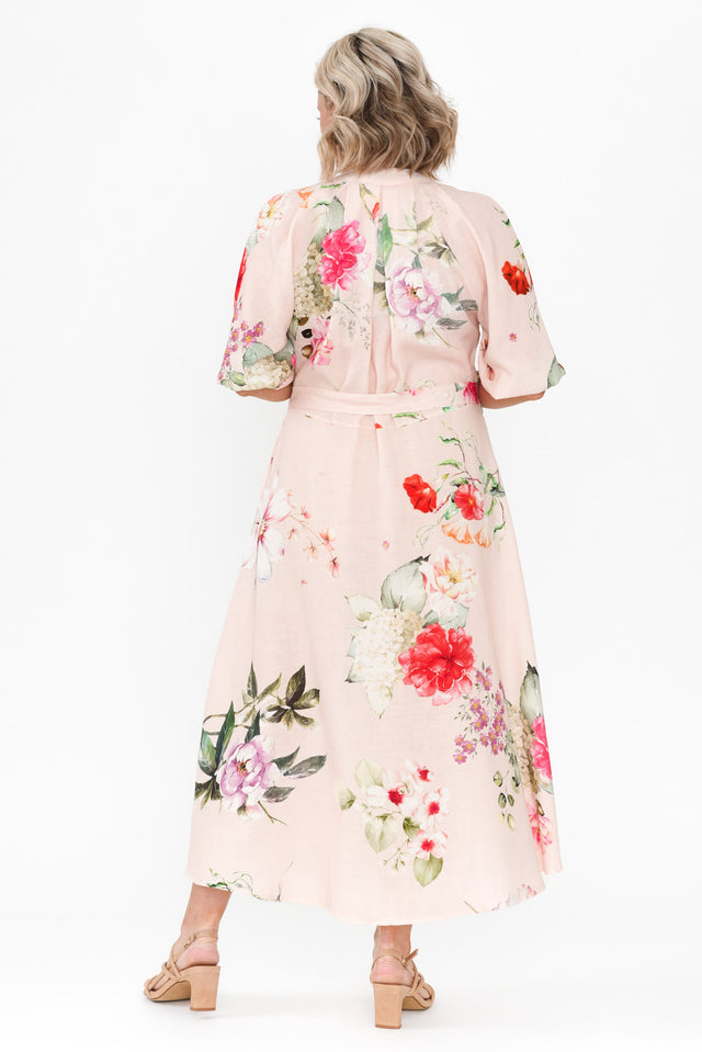 Moraya Pink Floral Linen Blend Dress image 6