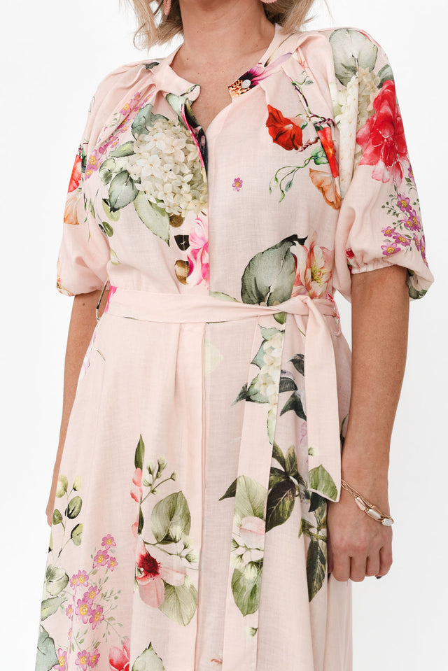 Moraya Pink Floral Linen Blend Dress image 7