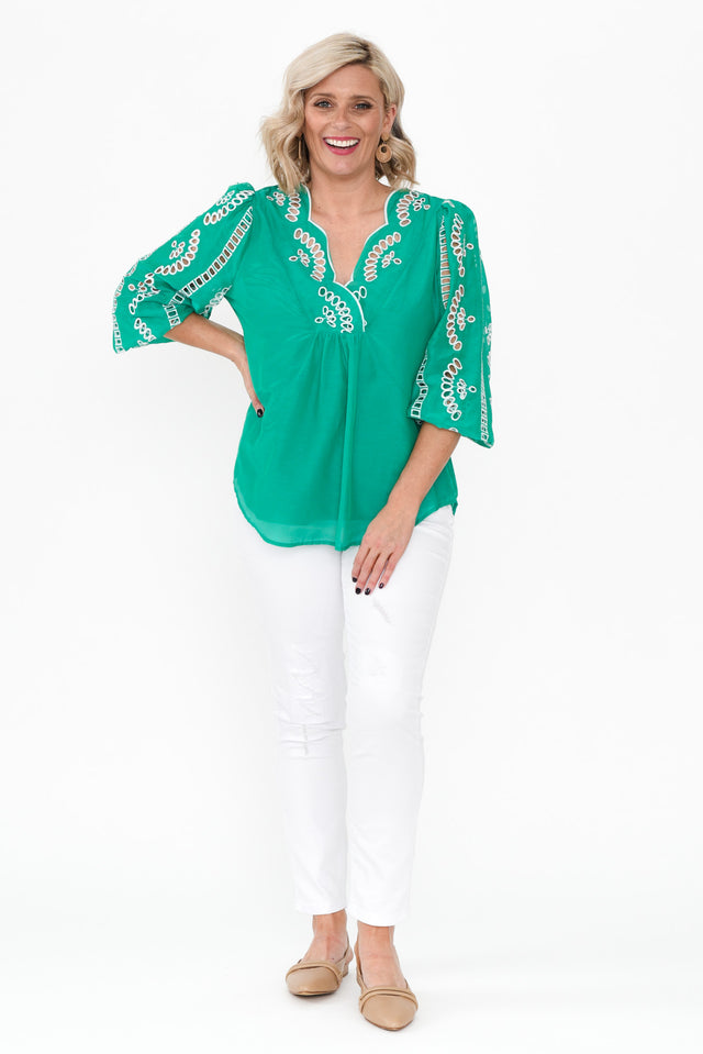 Morgan Bay Green Cotton Silk Top image 4