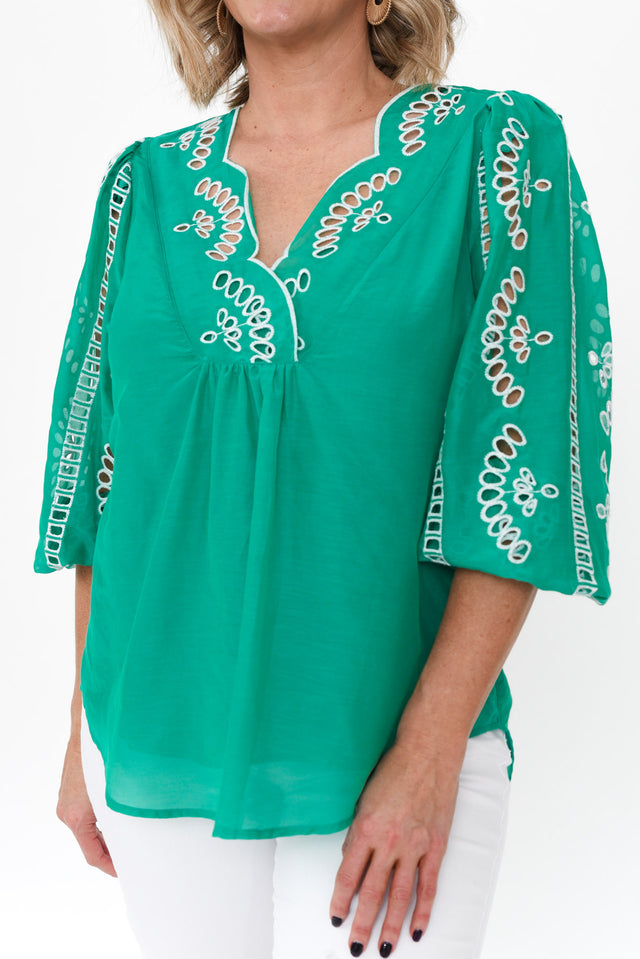 Morgan Bay Green Cotton Silk Top image 7