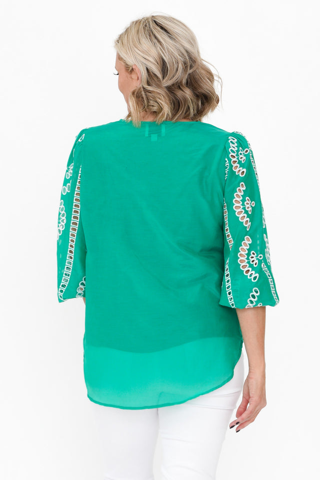 Morgan Bay Green Cotton Silk Top image 6