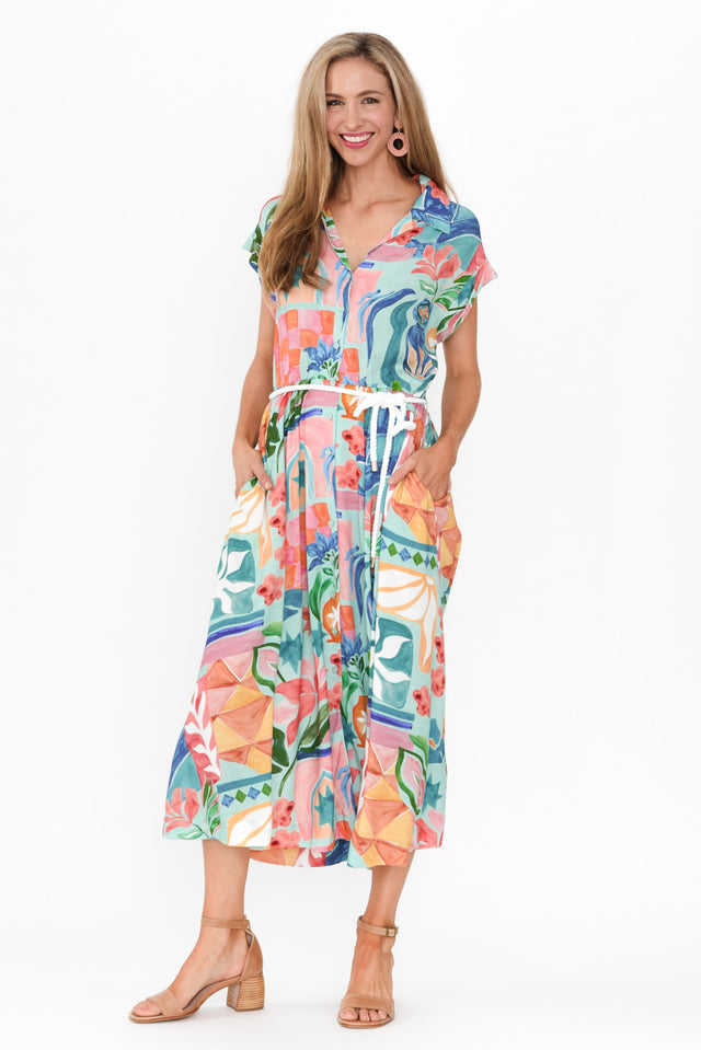 Morgana Blue Abstract Tie Shirt Dress image 8