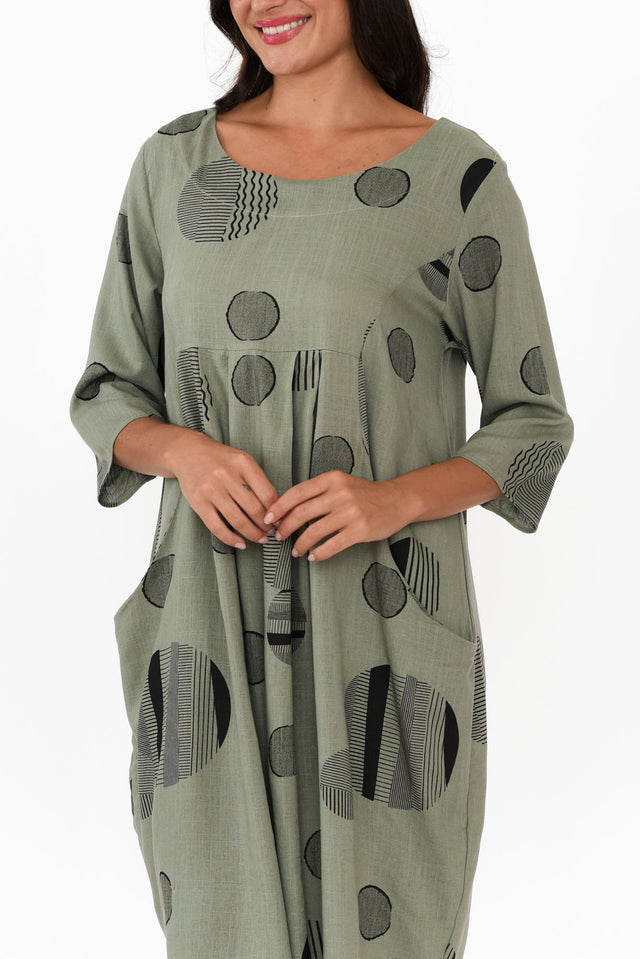 Myley Khaki Spot Linen Cotton Dress image 5