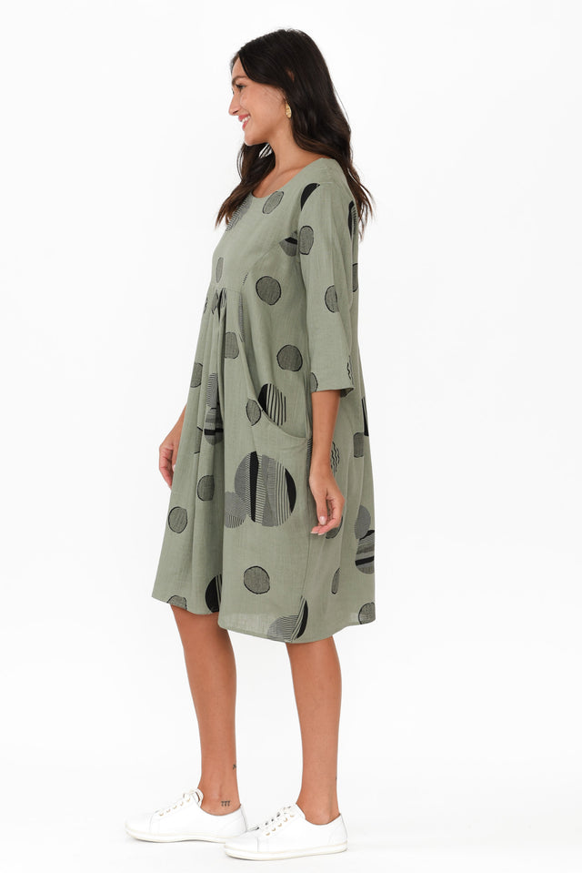 Myley Khaki Spot Linen Cotton Dress image 3