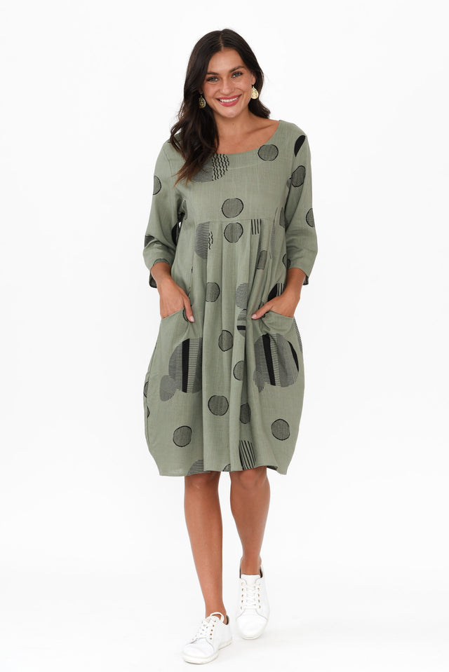 Myley Khaki Spot Linen Cotton Dress image 6