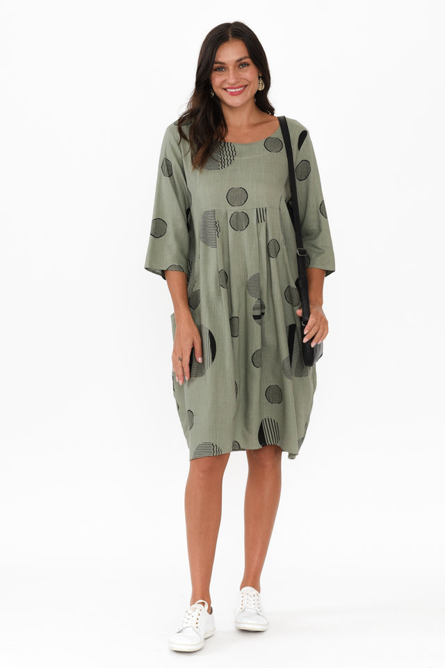 Myley Khaki Spot Linen Cotton Dress image 2