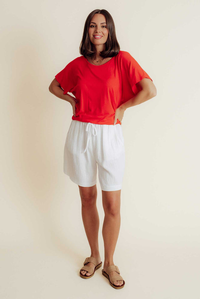 Naples White Cotton Cheesecloth Shorts