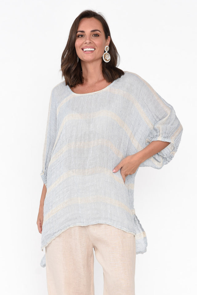 Nassau Blue Stripe Linen Top neckline_Round 