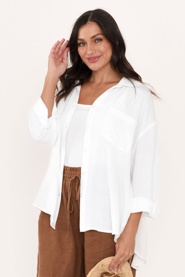 Natalia White Cotton Cheesecloth Shirt