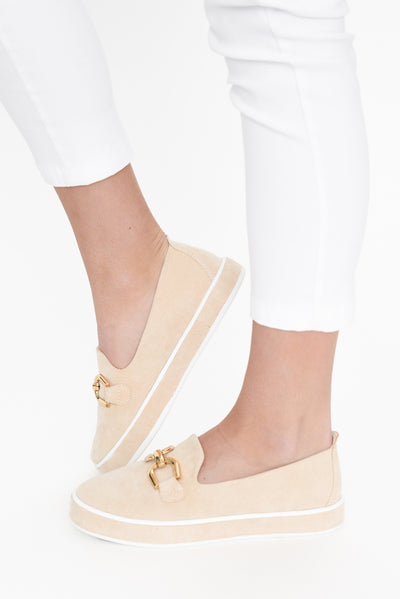 Natyia Beige Faux Suede Platform Loafer